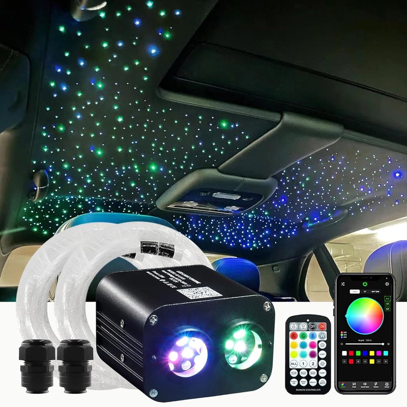 ATOKEE Store Dual Color Twinkle 600pcs Starlight Headliner Kit, 0.03in 9.8ft 20W Fiber Optic Star Lights for Car Roof Use, Control by APP/Remote - Image 1